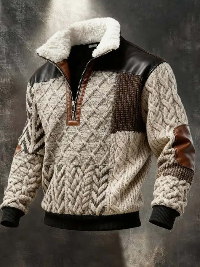 Men's Retro Western Print Zipper Sweatshirt