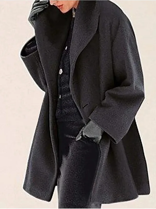 Women's Coat Regular Hooded Coat Camel Green White Black Gray Basic Essential Street Fall Lapel Regular Fit S M L XL XXL XXXL / Daily / Casual / Solid Color / Winter