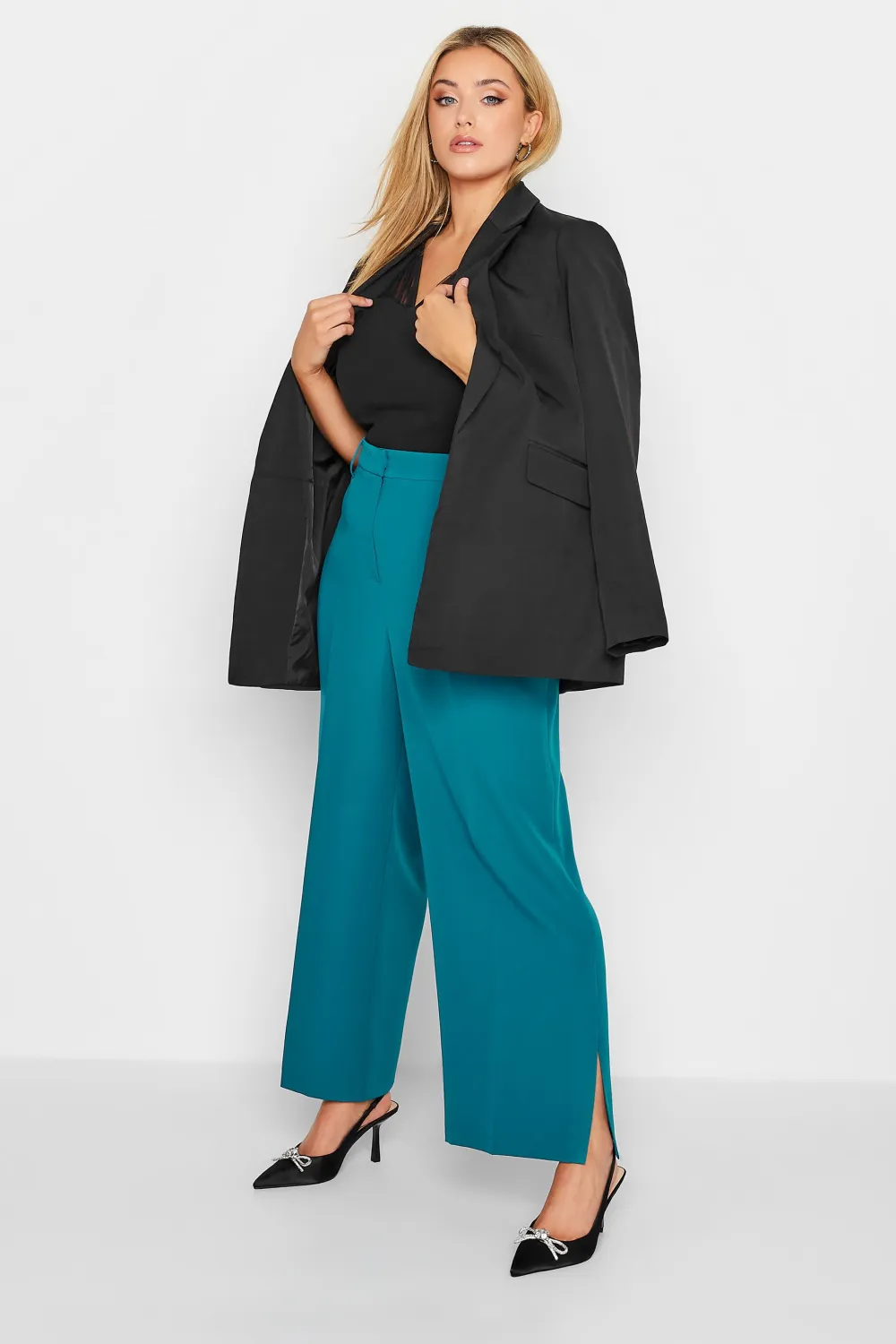 YOURS Curve Black Split Hem Flared Trousers