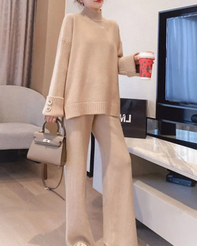 Knit Button Loose Two-Piece Set