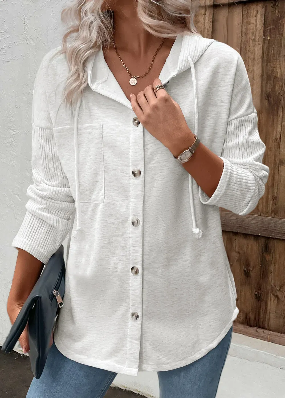 Light Grey Patchwork Long Sleeve Hoodie