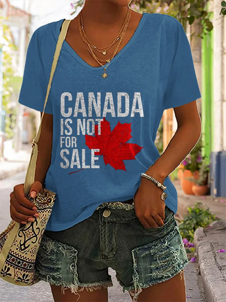 Women's Canada Is Not For Sale Short Sleeves V-Neck Pure Cotton T-Shirt