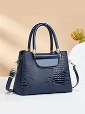 Elegant Croc-Embossed Faux Leather Handbag – Stylish Top Handle Purse with Detachable Shoulder Strap, Luxury Tote Bag for Women, Perfect for Work, Parties & Formal Events Black Pink Red