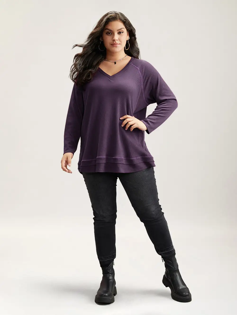 Plain Textured Stitch Raglan Sleeve Sweatshirt