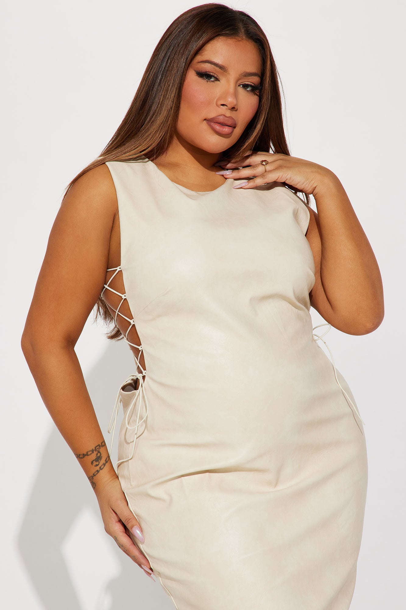 Trinity Leather Maxi Dress - Cream