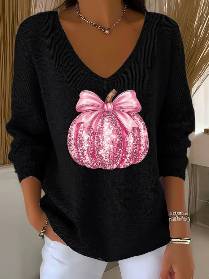 V Neck Regular Fit Halloween Casual Sweater