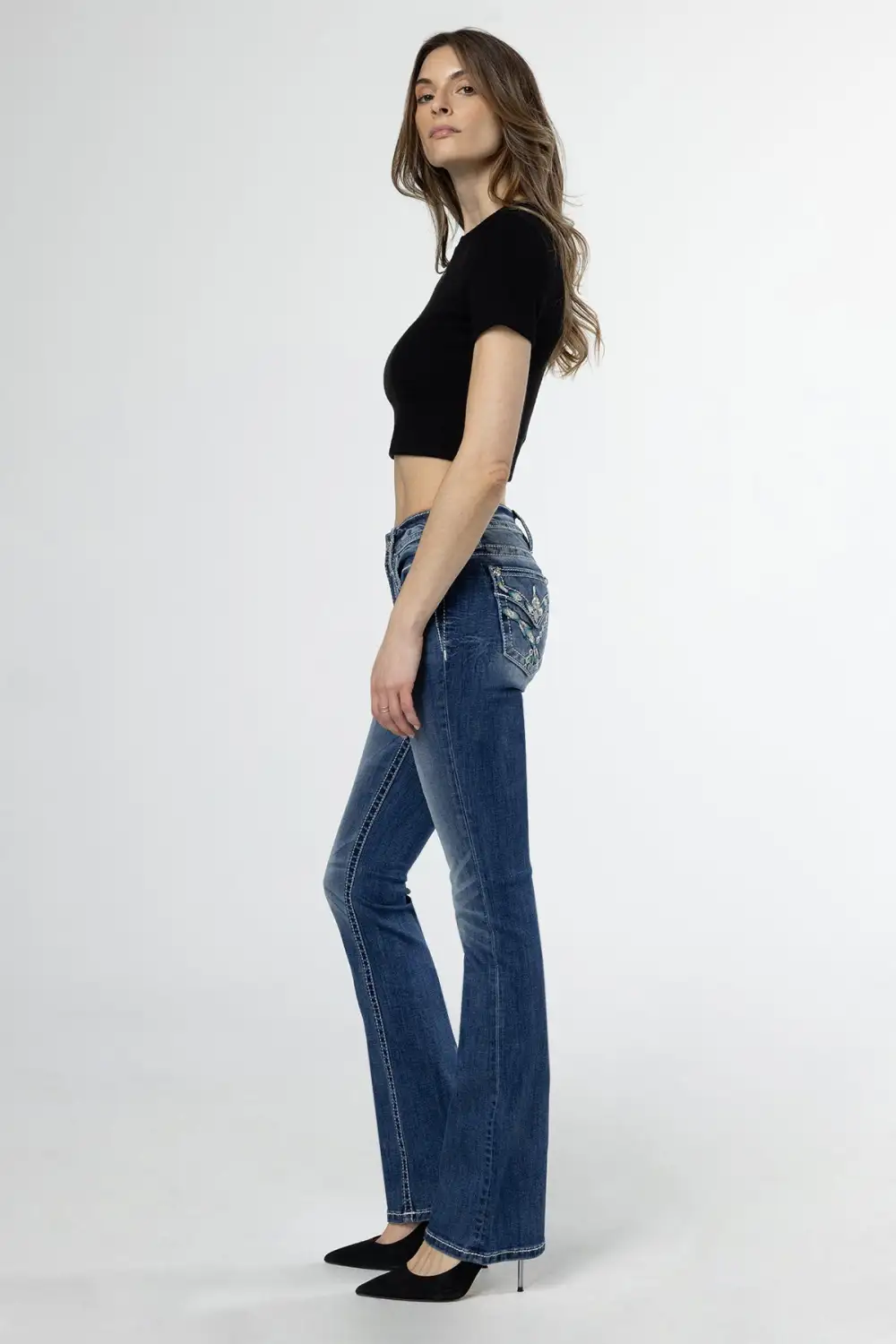 Teal Feathers Bootcut Jeans