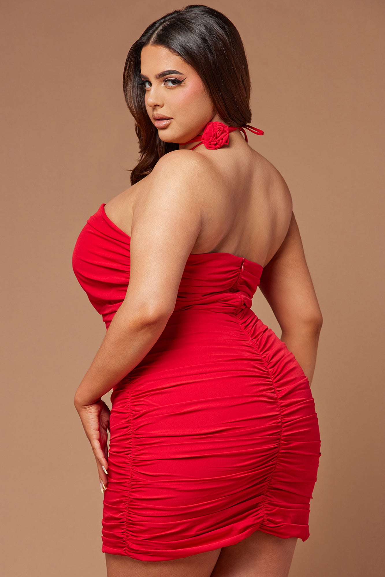Rayla Rose Ruched Mini Dress - Red