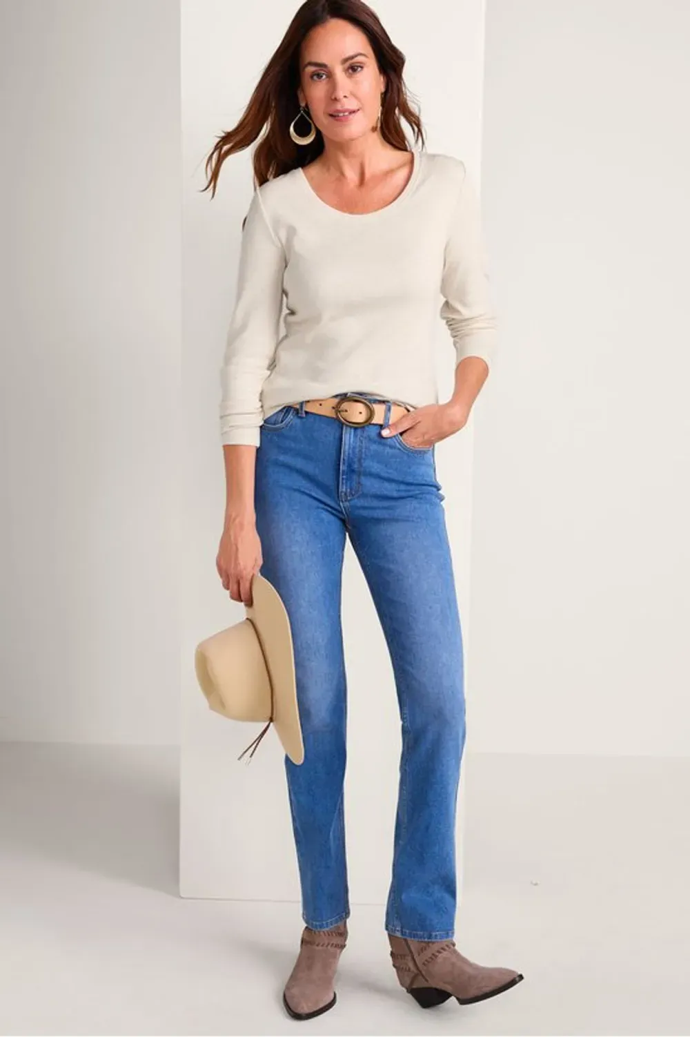 Rib Knit Long Sleeve Scoop Neck Tee