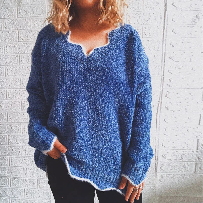 Wave Edge V-Neck Casual Sweater
