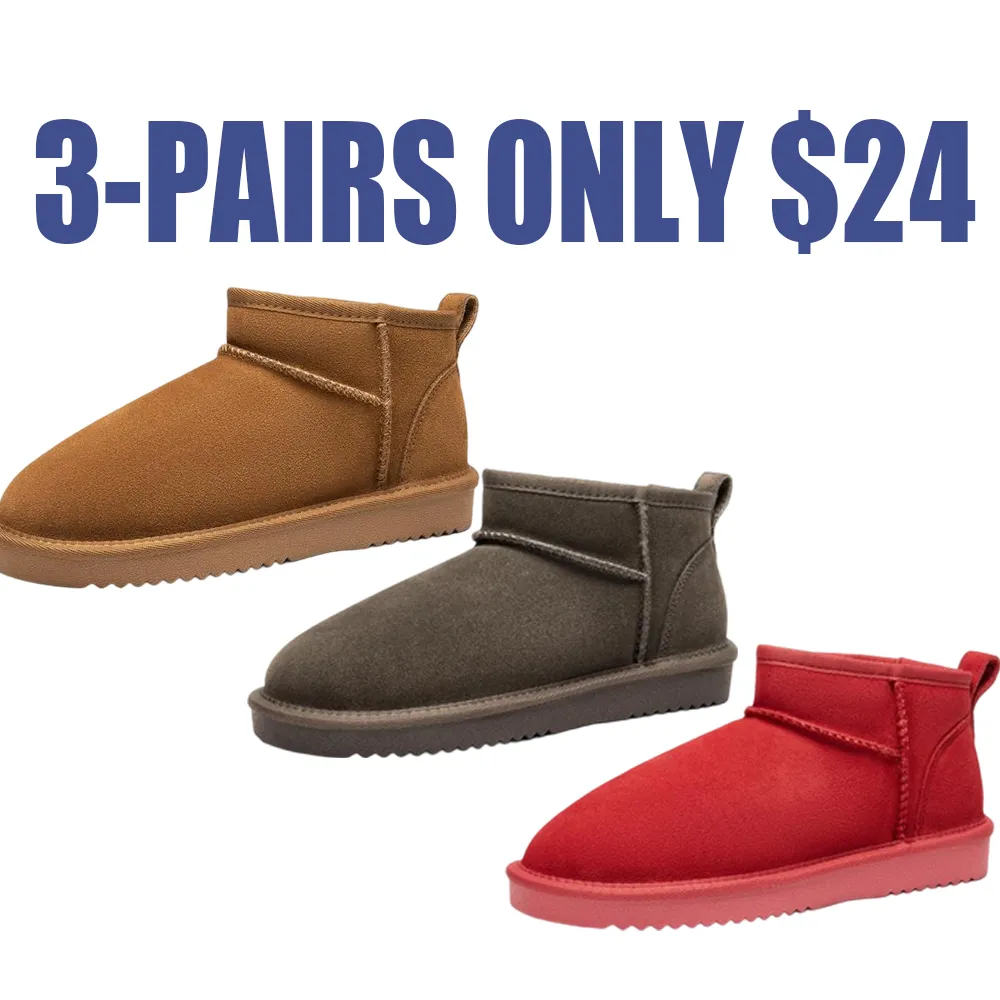 Women's Ankle Winter Mini Boots: Genuine Suede, Faux Fur Lining, Water Resistant, Warm, Slip On, Memory Foam, Fuzzy Classic