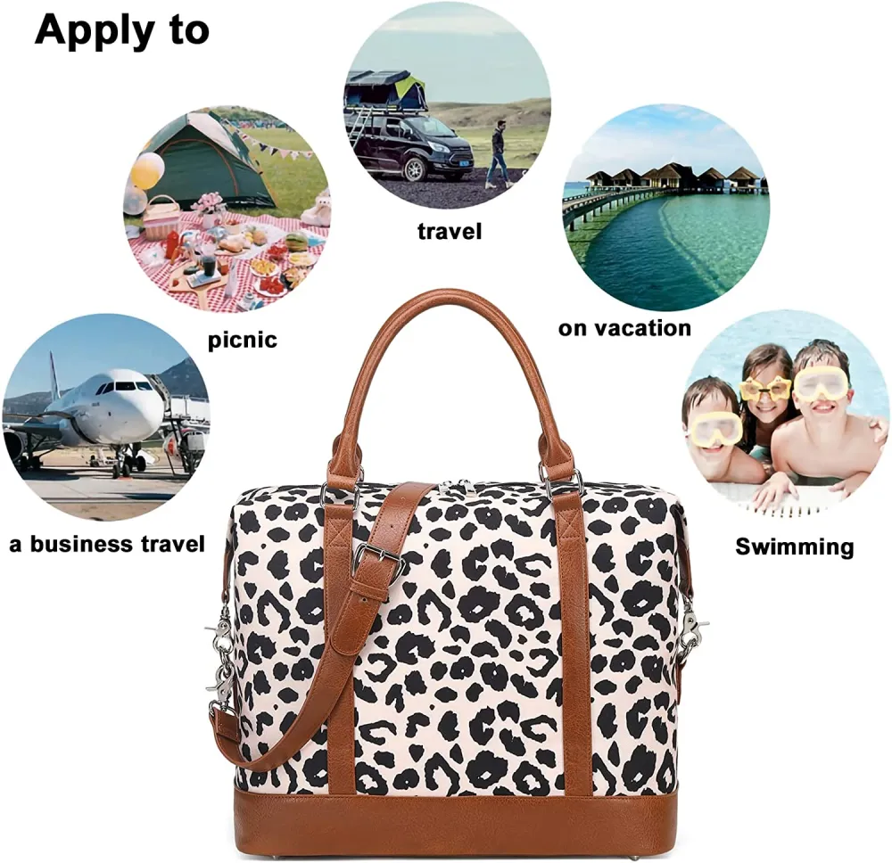 Ladies Canvas Weekender Bag Overnight Carry-on Tote Duffel in Trolley Handle