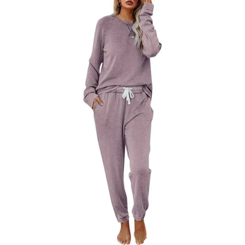 Women's Solid Sweatsuit Set 2 Piece Long Sleeve Pullover and Drawstring Sweatpants Sport Outfits Sets