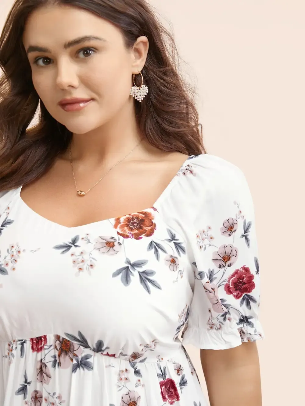 Floral Print Square Neck Gathered Puff Sleeve Blouse