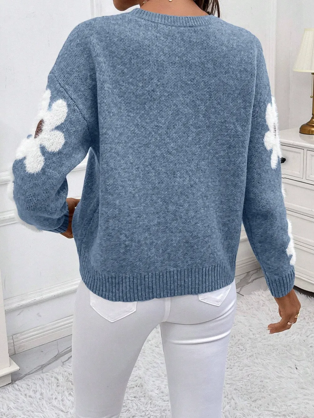 Essnce Floral Pattern Drop Shoulder Sweater