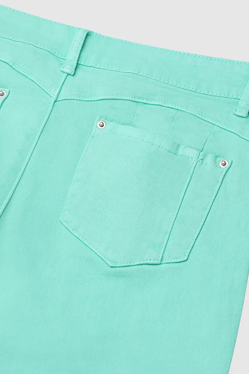 Solid Button Fly High Waist Capri Jeans