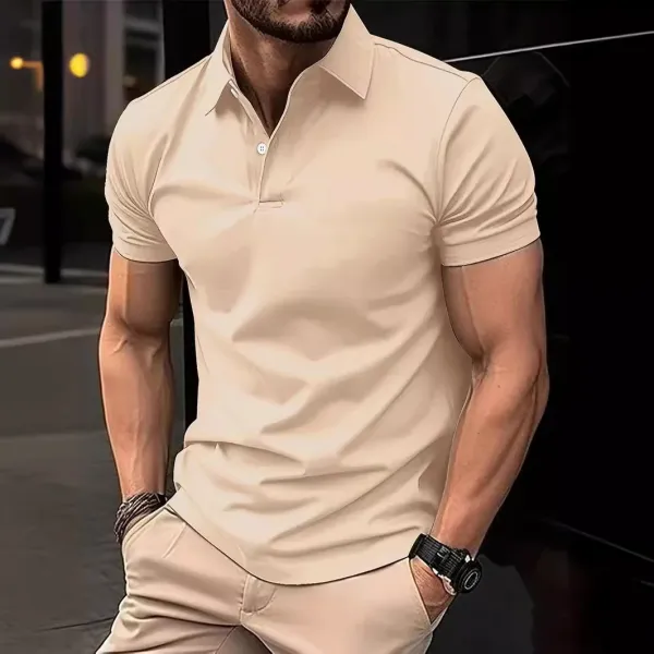 Men's Casual Solid Color Buttoned Short Sleeve Polo Shirt