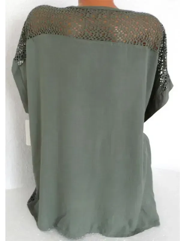 Woman Fashion Openwork Lace Shirt Tops Blouse