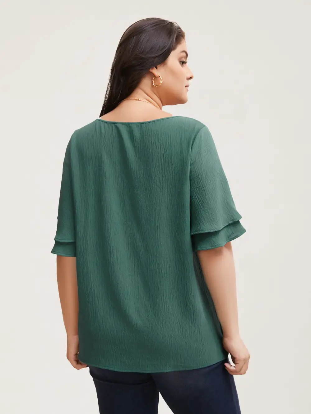 Solid Tiered Ruffles Split Hem Blouse