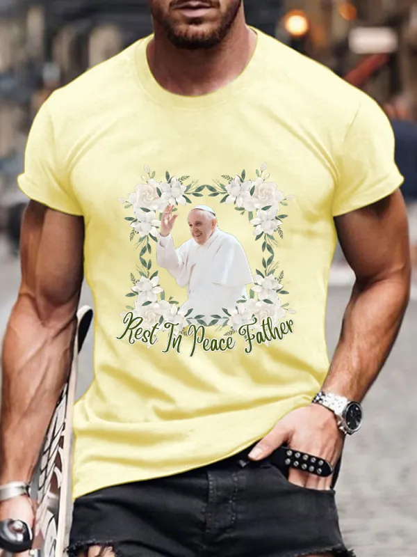 Men's Rest In Peace Father Print Short Sleeve Round Neck Cotton T-Shirt