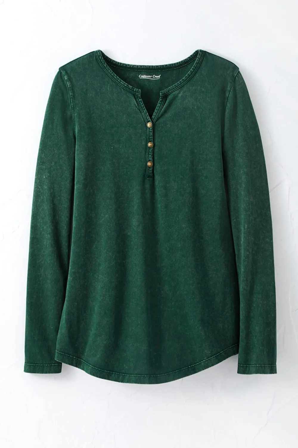 Vintage-Wash Solid Long-Sleeve Henley