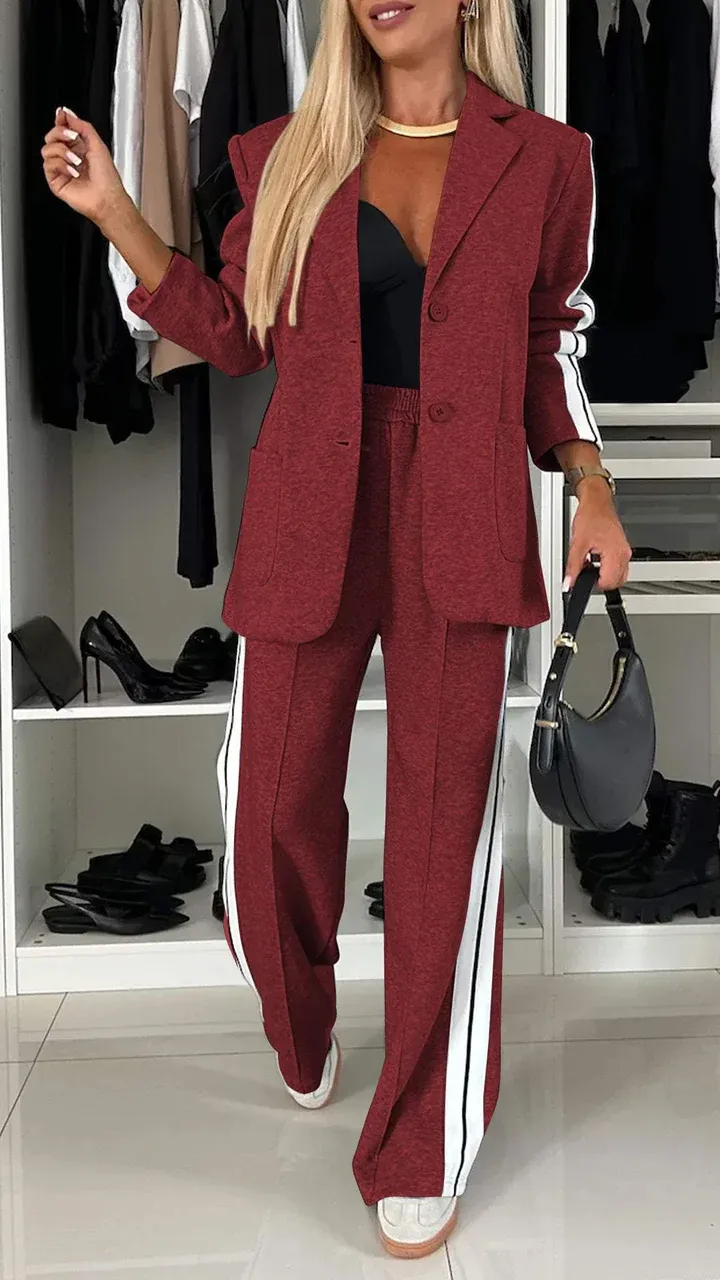 Women's Fashion Contrast Color Jacket & Pants Two-piece Set