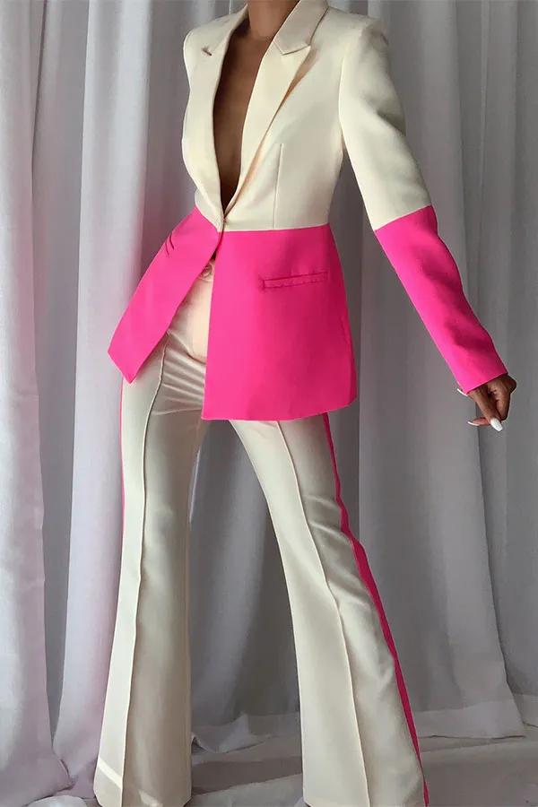 Colorblock Peak Lapel Pant Set