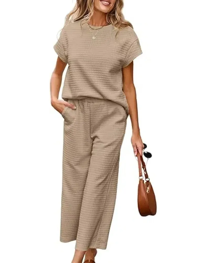 ✨Women's Casual Textured Tops and Wide Leg Pants Lounge Sets