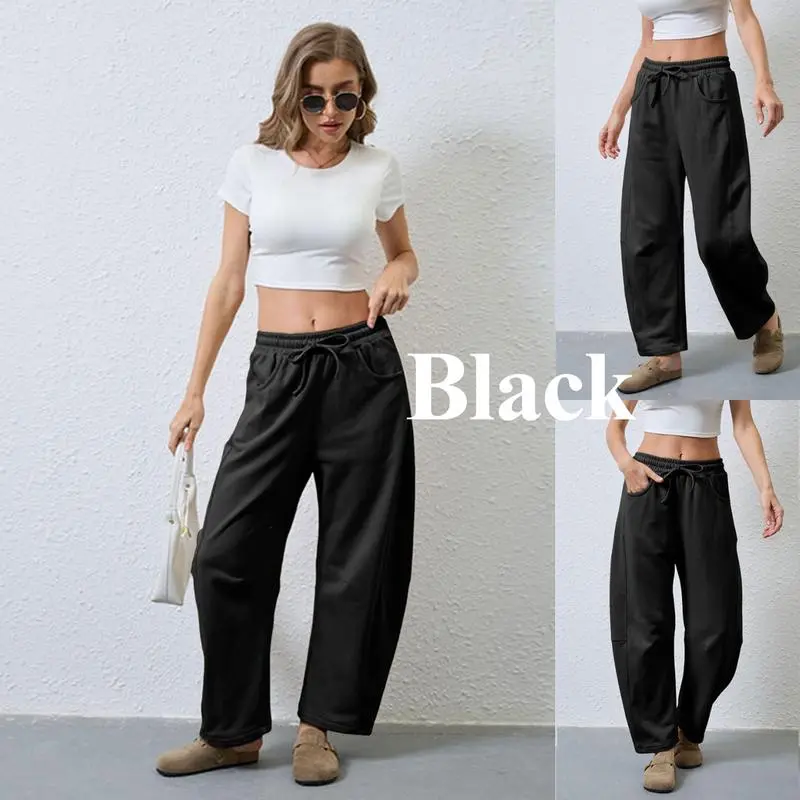 Women's Cotton Barrel-Leg Sweatpants (Drawstring Waist, Pockets)