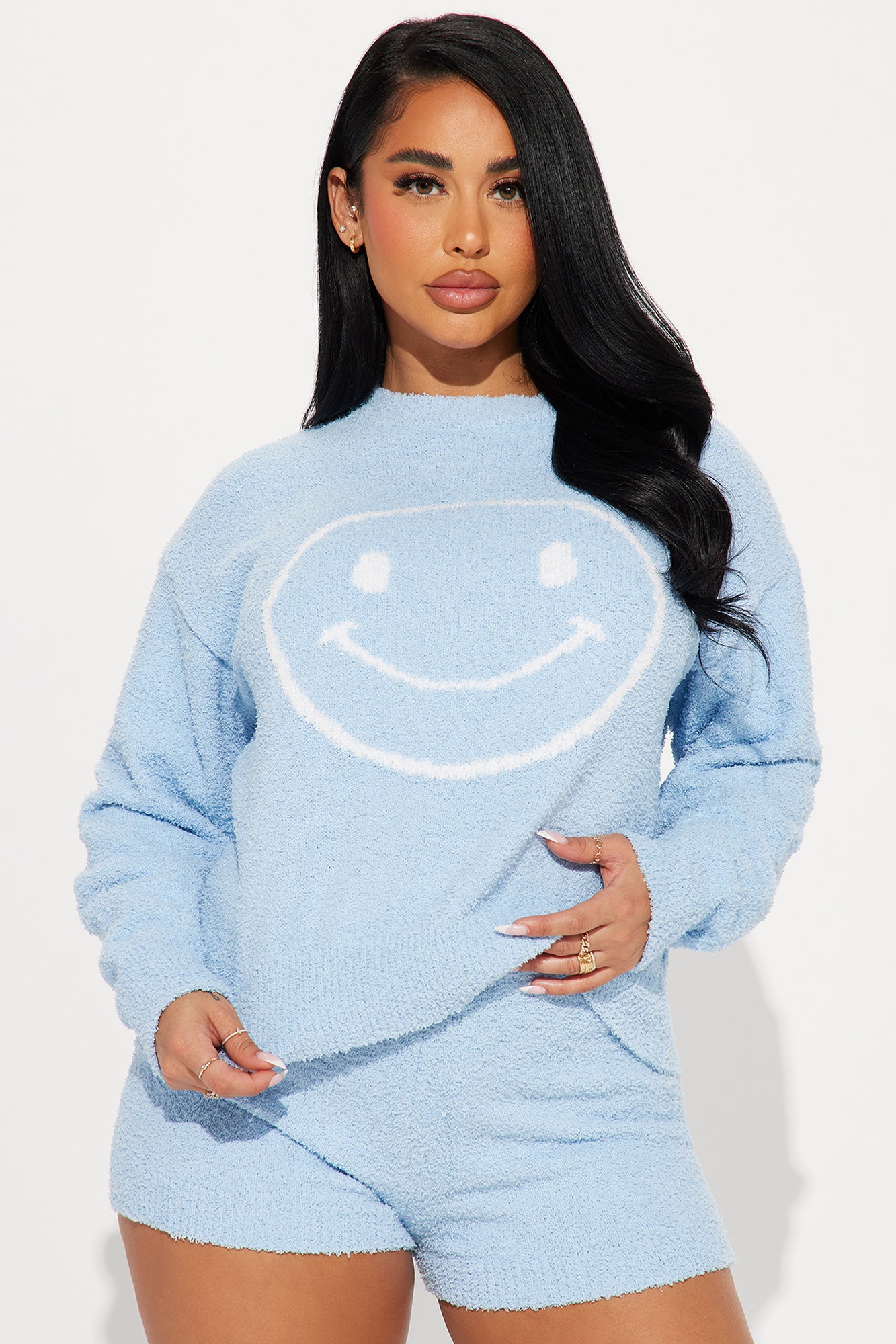 Happy Feelings Cozy Short Set - Light Blue