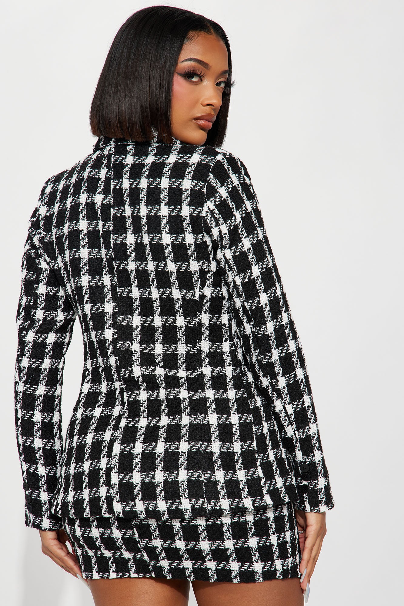 Main Attraction Tweed Blazer Skirt Set - Black/White