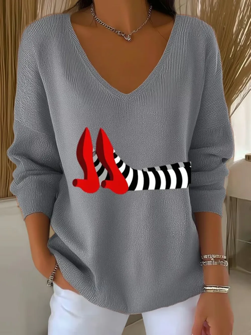 Casual Cotton Halloween V Neck Sweater