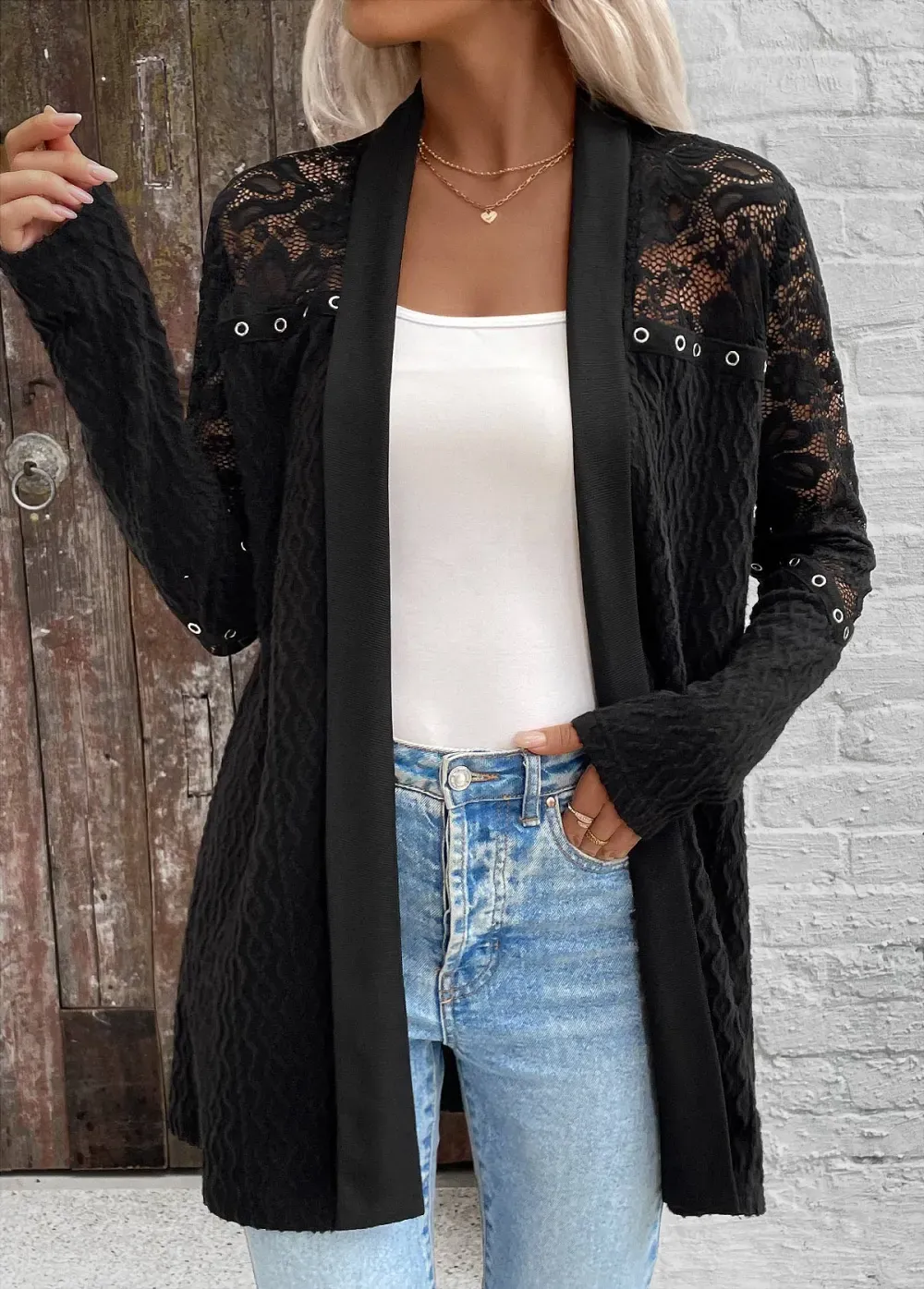 Black Patchwork Long Sleeve Light Cardigan