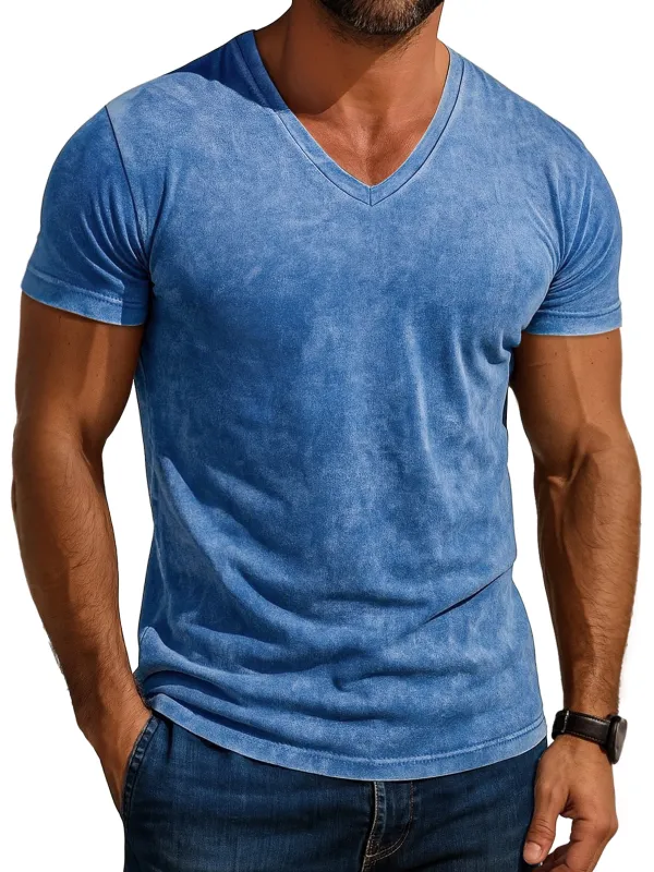 Men's Daily Retro V-neck Casual Simple Short-sleeved T-shirt