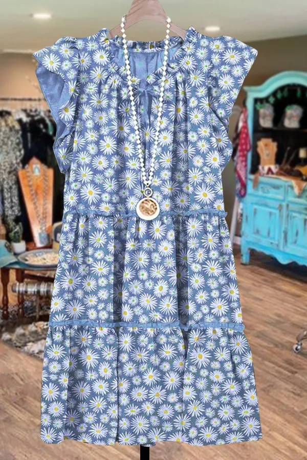 Elegant Floral Print Ruffled Dress