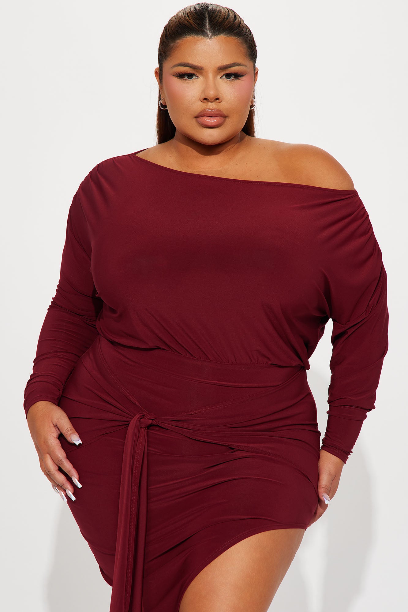 Karen Tied Up Midi Dress - Burgundy