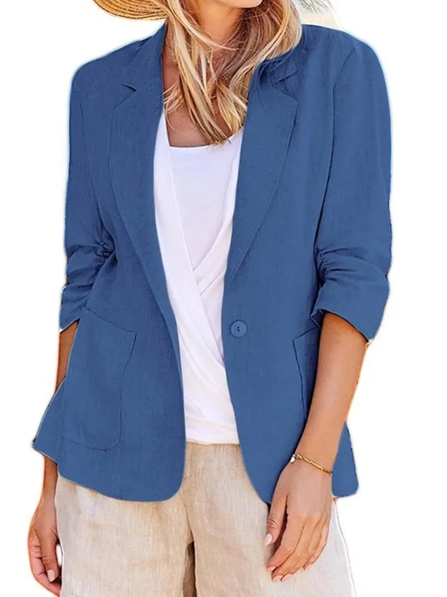 Lapel Collar Long Sleeve Plain Regular Loose Blazer For Women