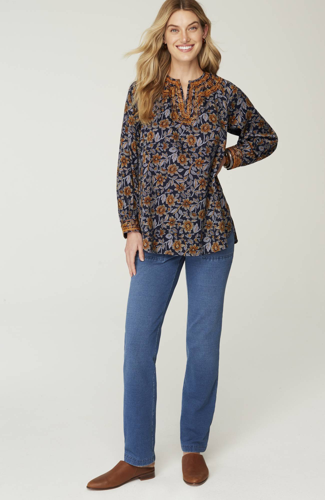 pure jill twill embroidered tunic