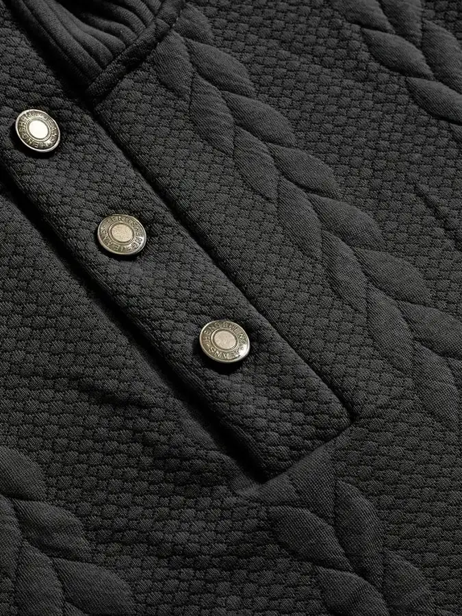 Men's Casual Retro Jacquard Fabric Button Stand Collar Long Sleeve Sweatshirt