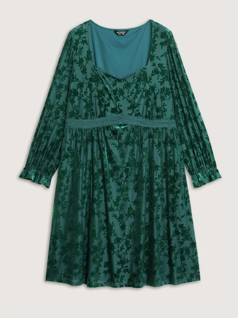 Velvet Floral Print Lace Pockets Party Dress