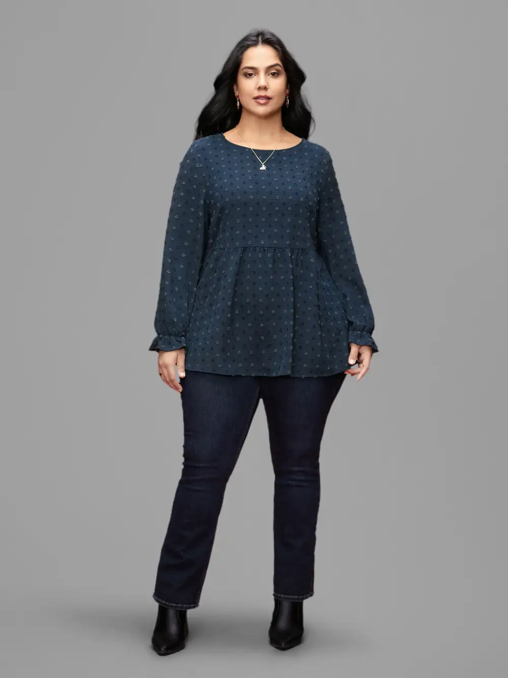 Textured Dot Elastic Cuffs A-line Blouse