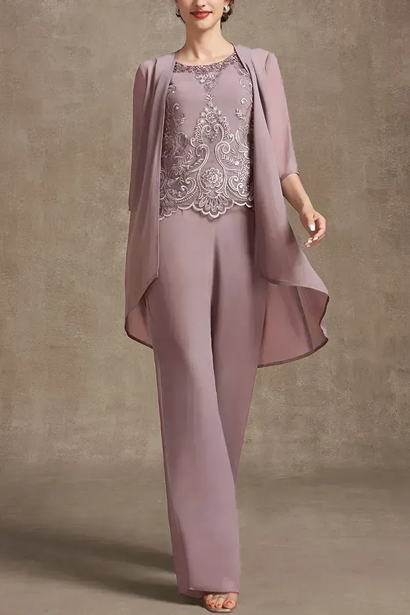 Plus Size Embroidery Chiffon Three Pieces Set Pant Suits