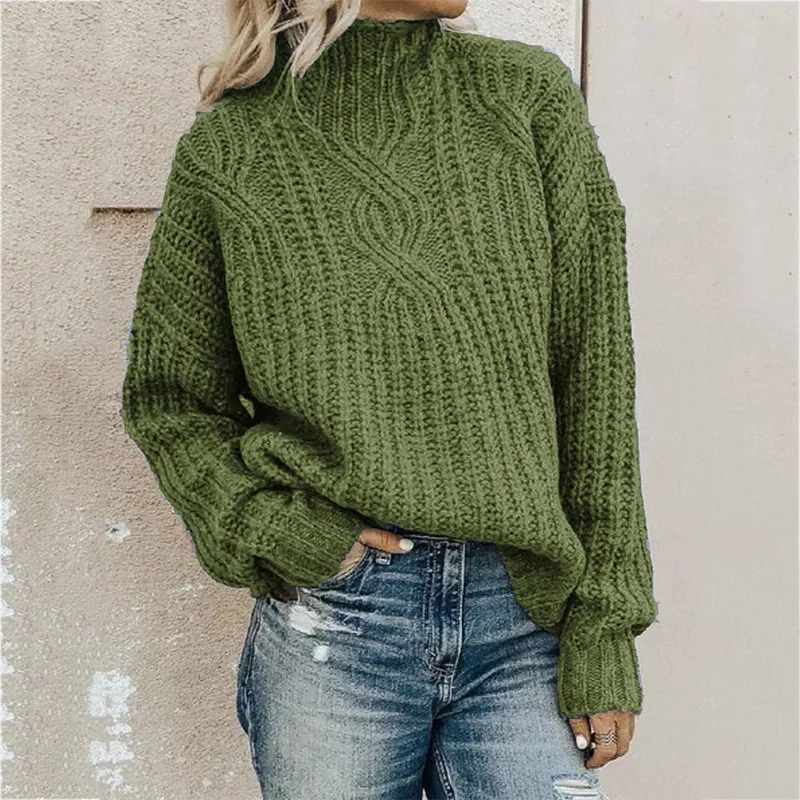 Turtleneck Twist Solid Color Knit Sweater