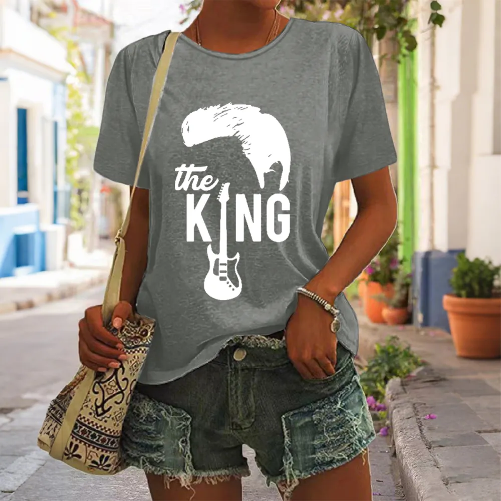 Women's The King Print Short Sleeve Round Neck Cotton T-Shirt