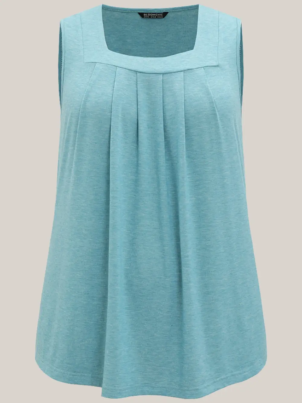 Heather Plicated Detail Square Neck Tank Top