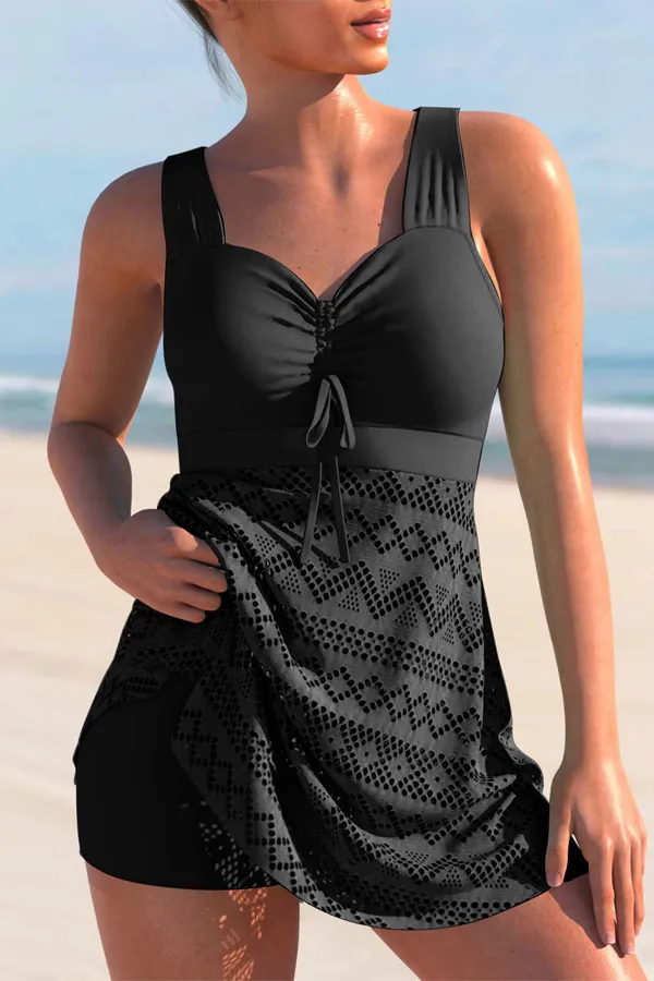 Solid Hollow Out 2PCS Swimsuit Set