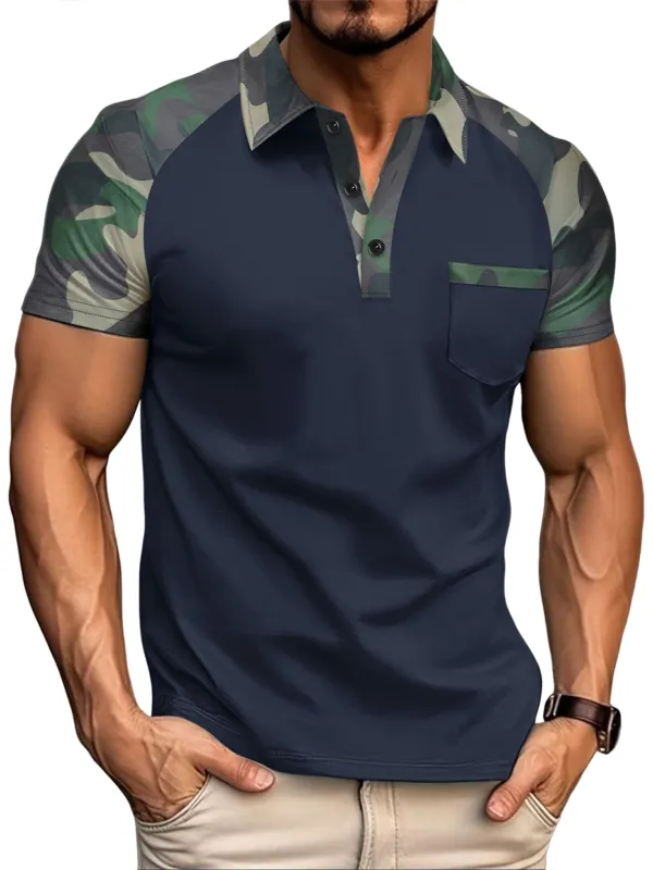 Men's Retro Outdoor Camouflage Colorblock Short-sleeved Polo Shirt