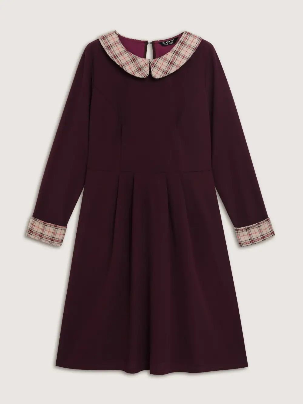 Plaid Collar Pleated Stretchy Waist Midi Dress