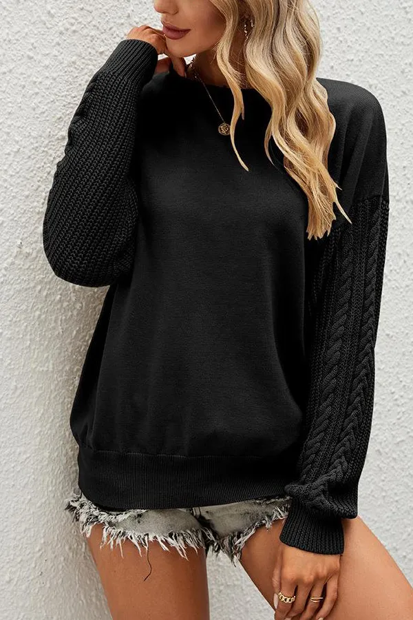 Solid Knitted Long Sleeve Crew Neck Sweater