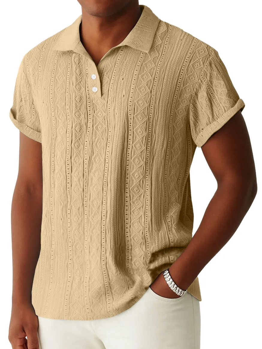 Men's Daily Jacquard Textured Striped Casual Comfortable Polo Tops